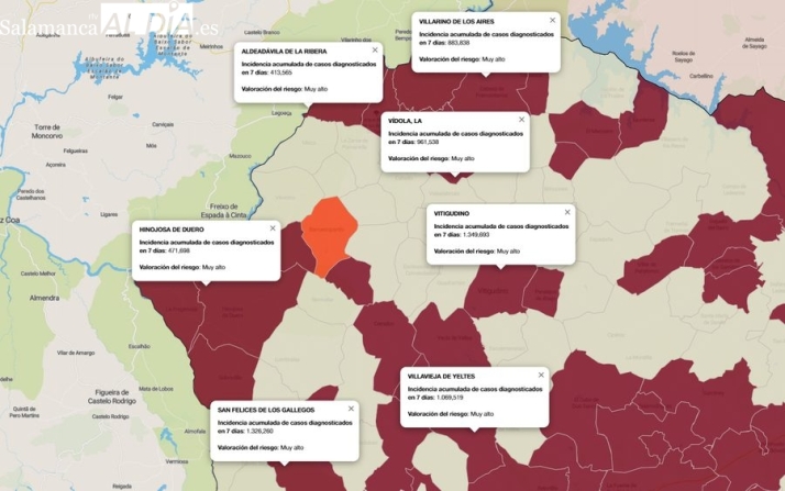 Mapa con los municipios que presentan contagios a fecha de 28 de diciembre de 2021 / FUENTE: JCyL 